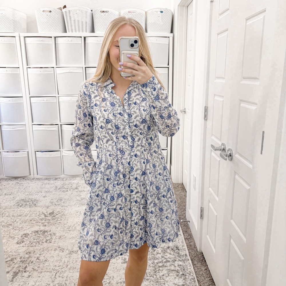 Livro Floral Long Sleeve Button Down Mini Dress